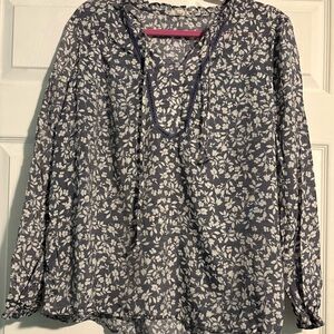 Women's Navy Floral V-Neck Tie Blouse